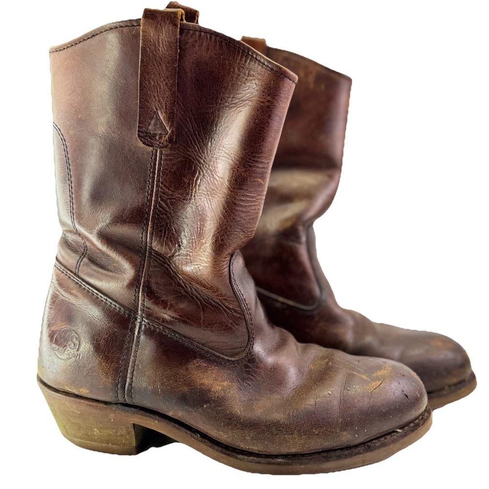 Wolverine Brown Leather Steel Toe Work Boots Mens 9 EE Pull On Safety ASTM WIDE